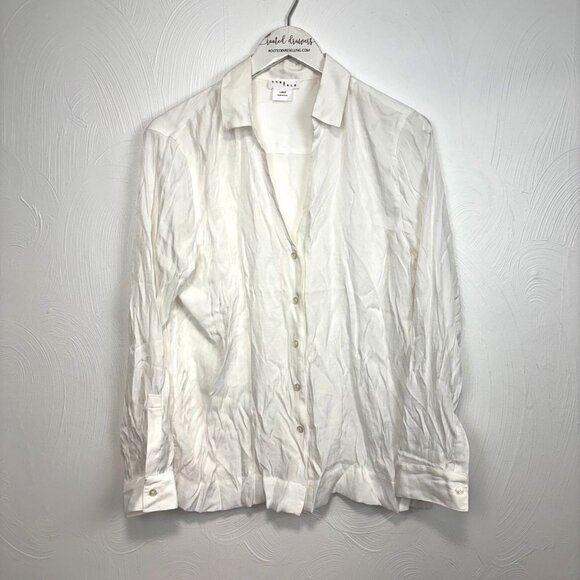 TellTale White Shirt Button Down Long Sleeve Solid Business Casual Office Womens - Picture 1 of 5